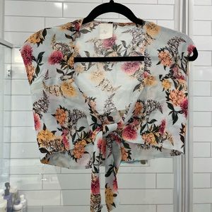 beach riot floral front tie crop top